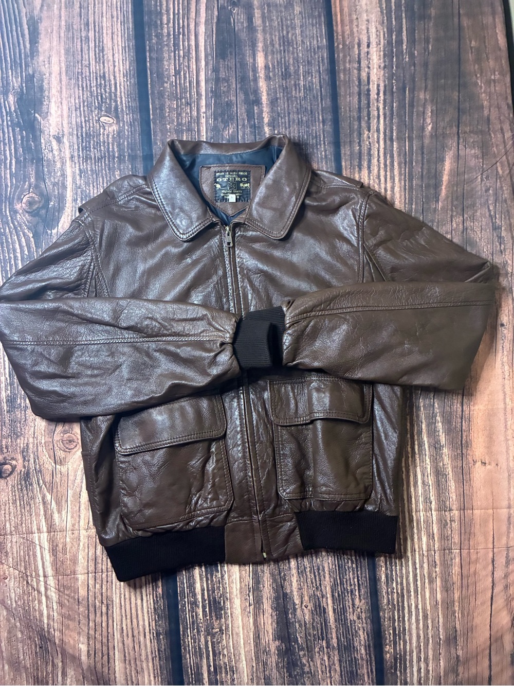 Men's Brown Leather Bomber Jacket - Classic Casual